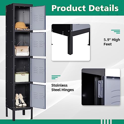Letaya Metal Lockers 5 Doors 66" Tall Steel Storage Cabinet Gray G40479