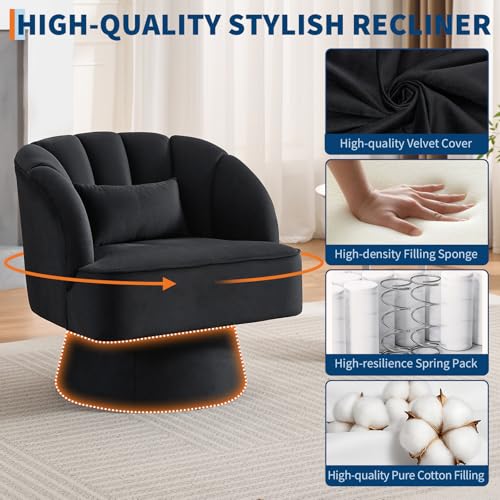 GarveeHome Modern Swivel Barrel Accent Chair, Teddy Fabric Upholstered Armchair, Black W334223