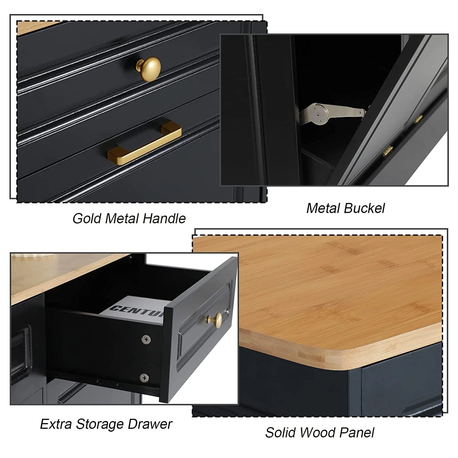 GEROBOOM Double Tilt Out Kitchen Trash Cabinet with Drawer, Black Z980653
