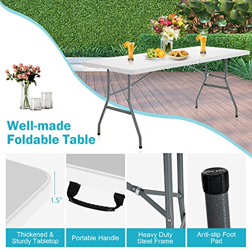 GYMAX 6FT Folding Table, Portable Lightweight Camping Table with Carry Handle Q62396