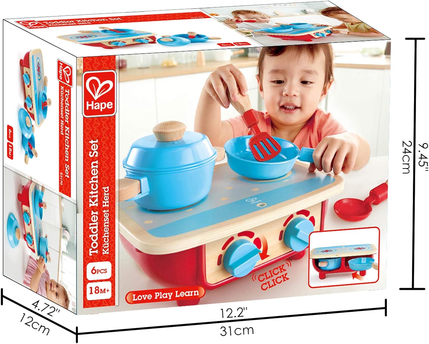 Hape Toddler Wooden 6 Piece Kitchen Set with Toy Stove H7320