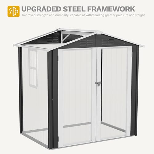 DWVO 6x4ft Metal Outdoor Storage Shed with Window, Lockable Steel Garden Shed S892