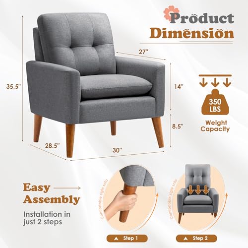 JUMMICO Mid Century Accent Chair with Wood Legs, Pearl White, Set of 2 W90764