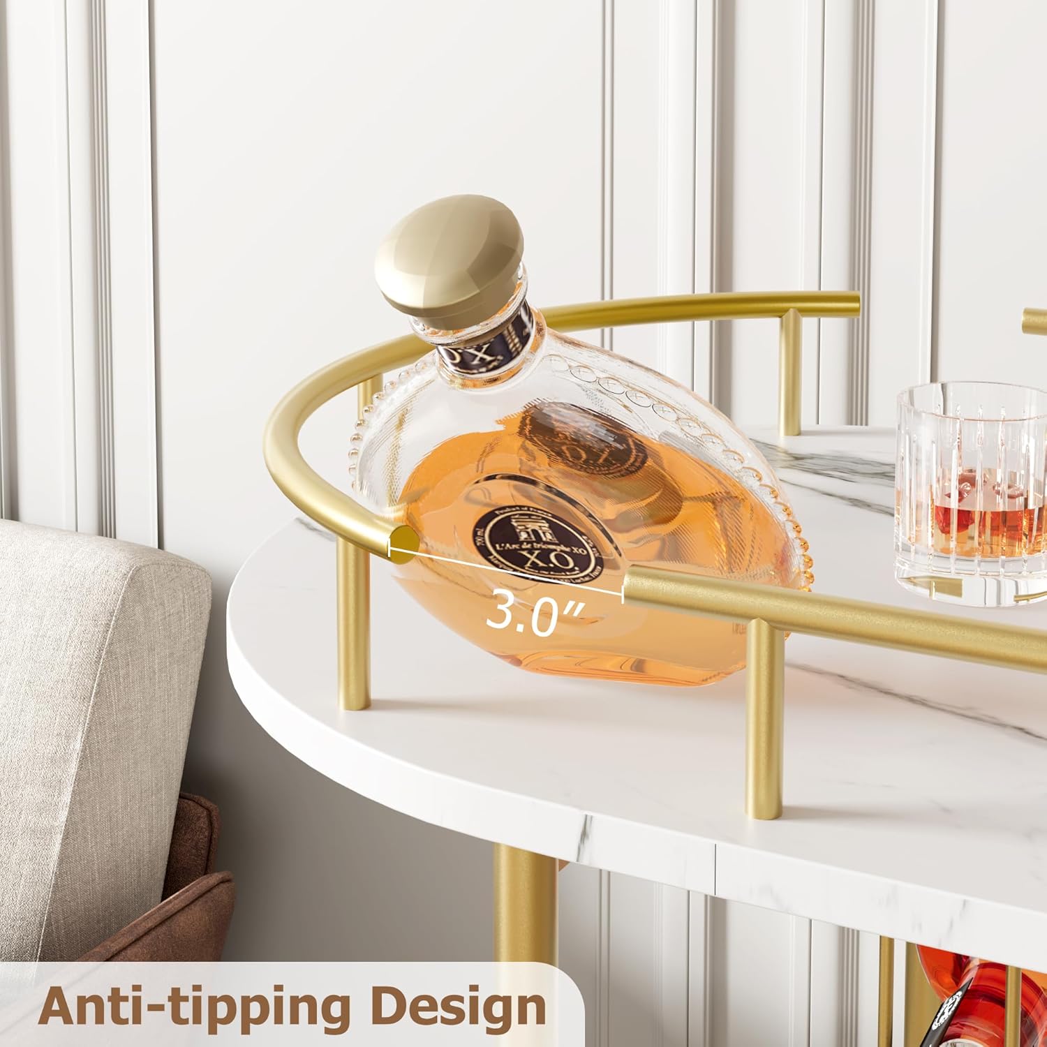 GAOMON Gold 3-Tier Rotating Bar Cart with Wheels and Wine Rack Y344690