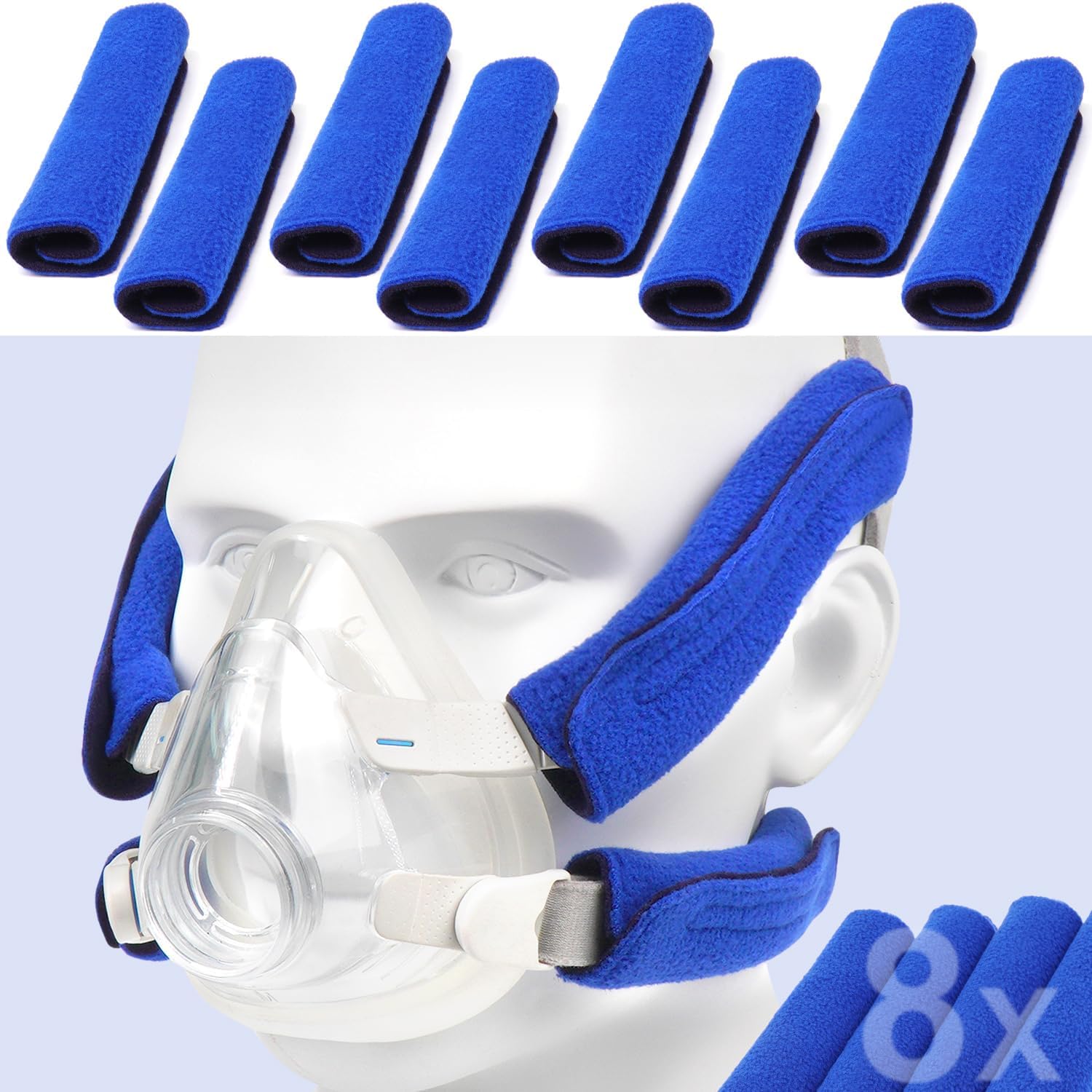8 Pack CPAP Headgear Strap Covers, Universal and Reusable Strap Covers, Soft-Fleece Strap Pads, Reduce Red Marks, Great Value Kit Supplies by Medihealer