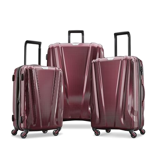Samsonite SWERV DLX Spinner 3 Piece Carry-On, Medium, and Large Suitcase Hard-Shell Luggage Set with Side Carry and Telescopic Handle, Aubergine
