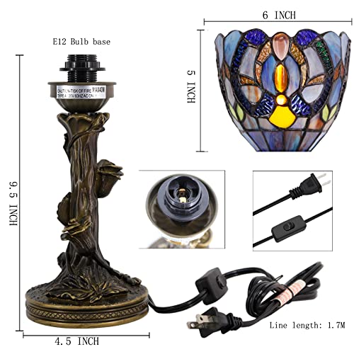 Tiffany Mini Stained Glass Table Lamp Red Rose Bronze Base L39341