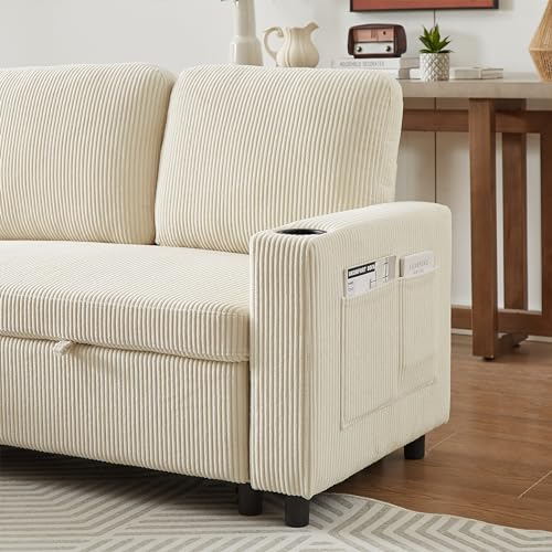 L-Shaped Pull Out Sleep Sofabed with Storage Chaise, Chenille Upholstered X30892