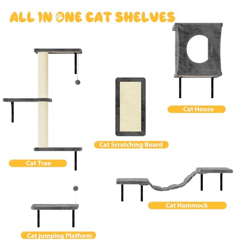 NUNU LAB Wall Mounted Cat Climber Set with House, Tunnel, Scratcher, Black M305