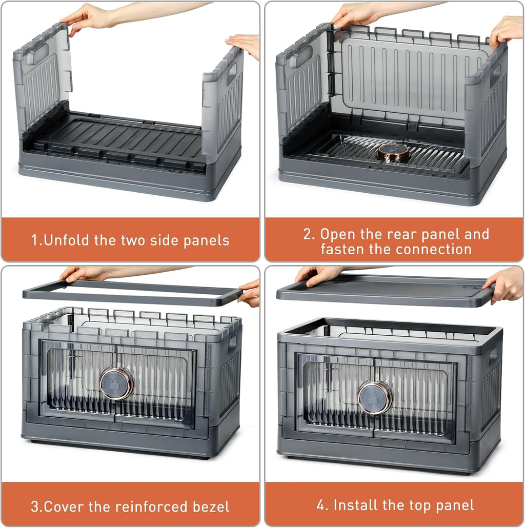 VOWNER 48QT Folding Storage Bins with Lids and Wheels, 3 Pack E195227