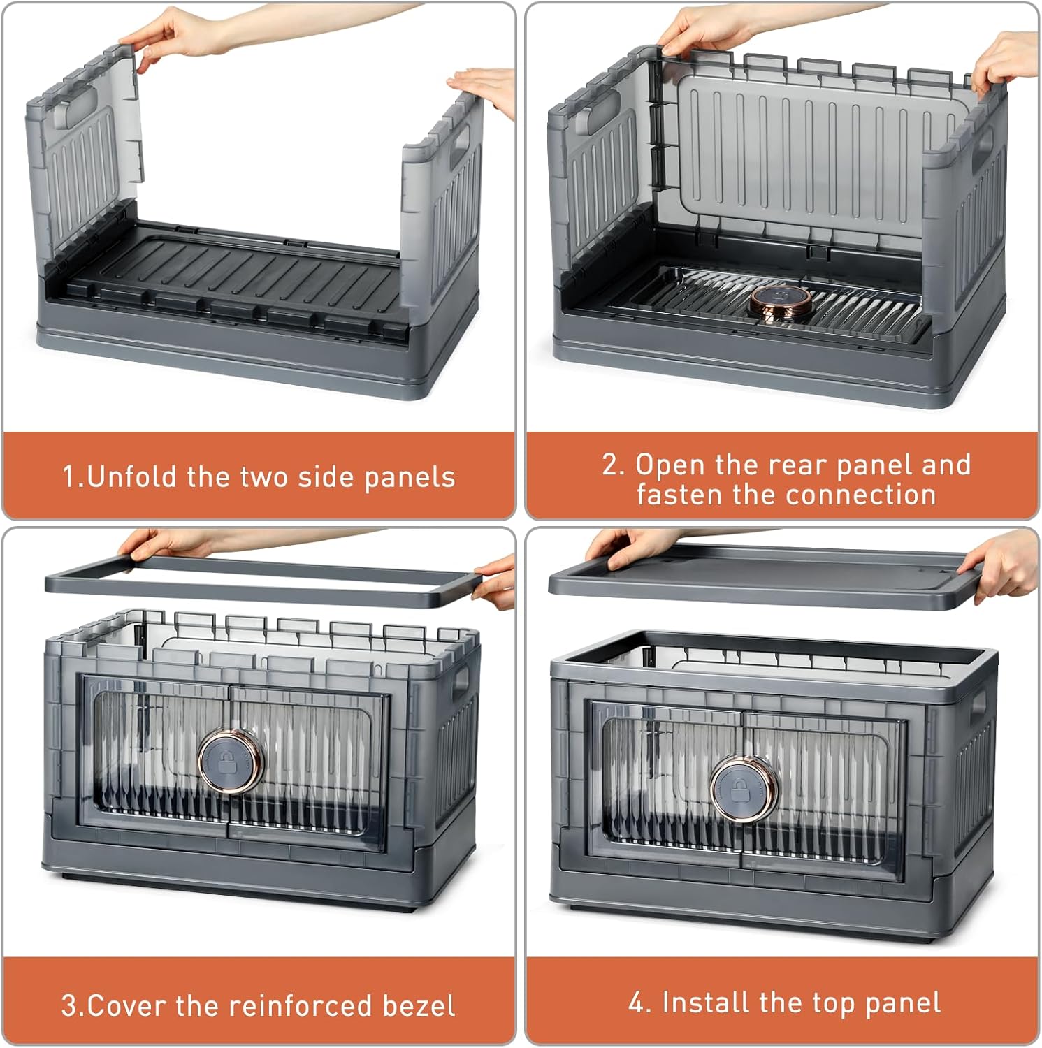 VOWNER 48QT Folding Storage Bins with Lids and Wheels, 3 Pack E195227