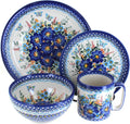Blue Rose Polish Pottery Garden of Blue 4 PC Place Setting - Service for 1