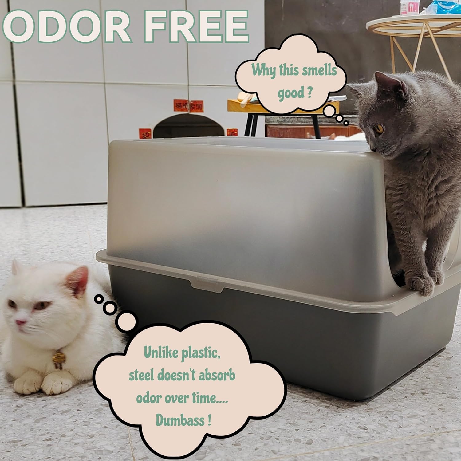 Jumbo Stainless Steel Litter Box with Lid, Non-Stick Coating, Includes Scoop V85682