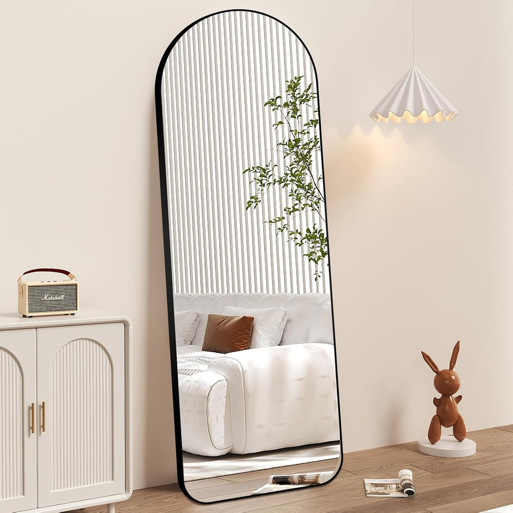 Arched Full Length Mirror with Stand, Wall Mounted, Black M31384