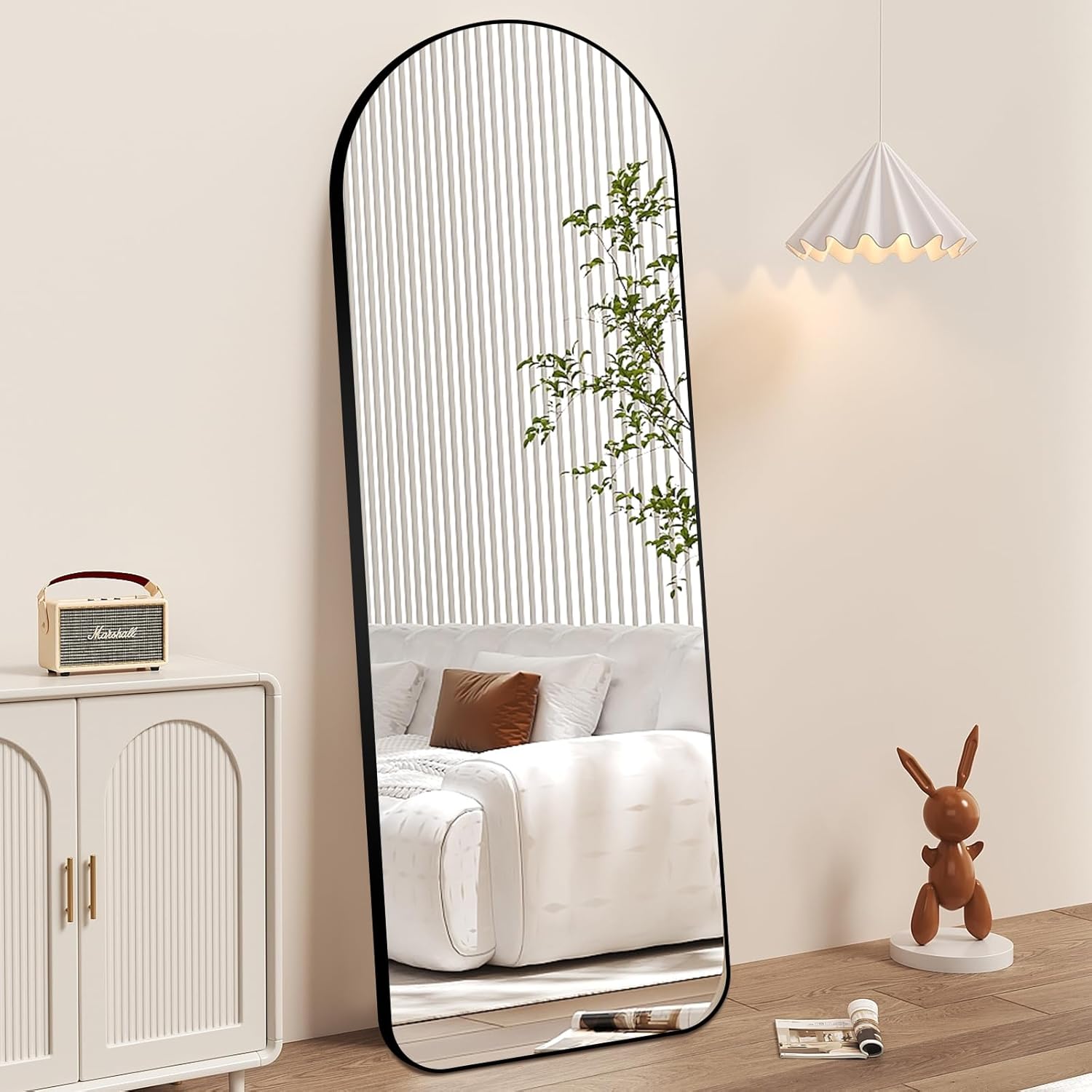 Arched Full Length Mirror with Stand, Wall Mounted, Black M31384