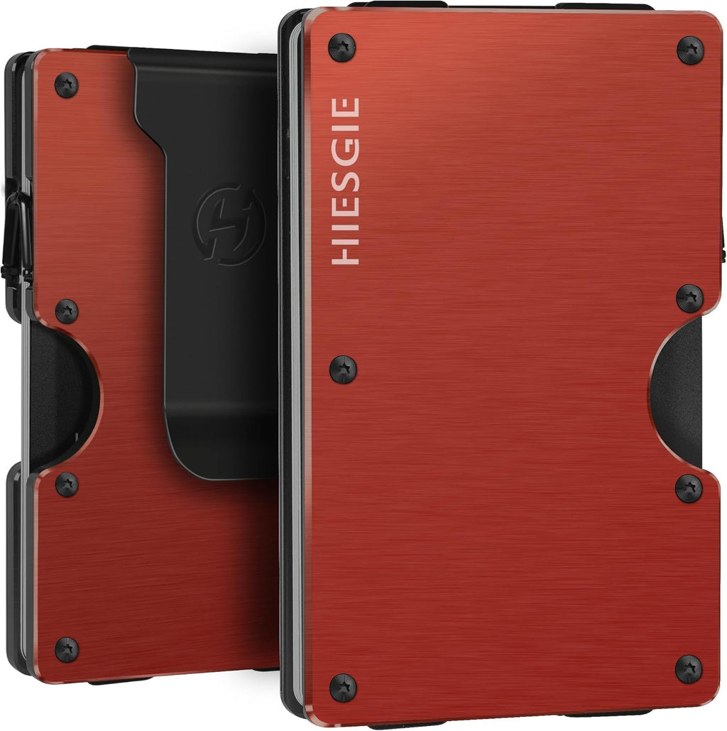 Minimalist Metal Wallet for Men - Front Pocket Slim Aluminum Wallets with Removable Money Clip - Mens Thin RFID BLOCKING Credit Card Holder - Brushed Burnt Orange