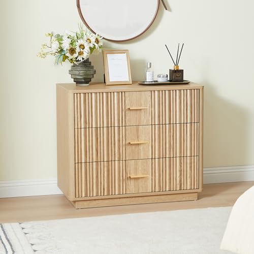 Fluted 5 Drawers Dresser for Bedroom, Wooden Tall Storage, Walnut L1075