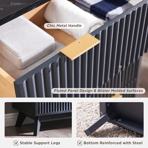 T4TREAM 5 Drawer Dresser with Faux Marble Top, Dark Grey T583