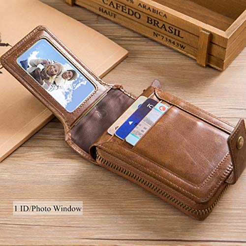BULLCAPTAIN Genuine Leather Wallet for Men with ID Window and Coin Pocket D326051