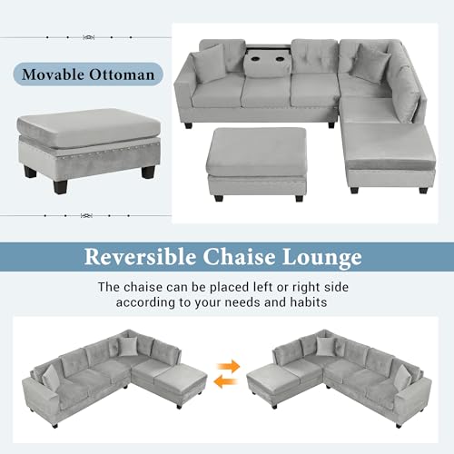 Merax Modern Sectional Sofa with Storage Ottoman, Black P61461