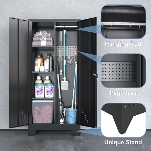 61" H Metal Storage Cabinet with Lockable Doors and Pegboard E405542