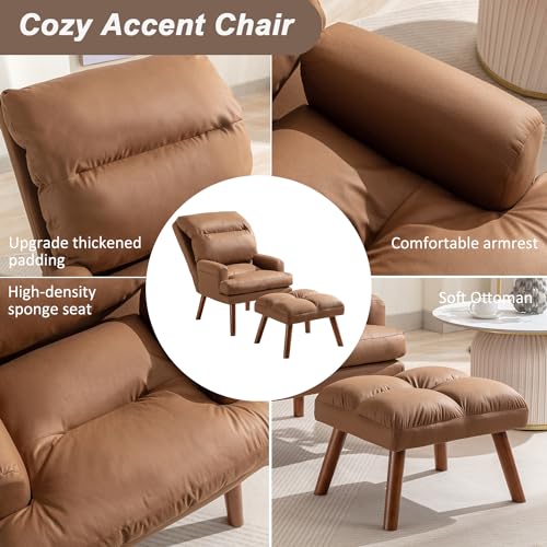 INZOY Accent Chair with Ottoman, Velvet Fabric, Beige X279