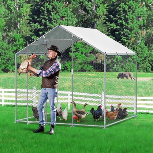 VEVOR Large Metal Chicken Coop with Run, Walk-in Outdoor Poultry Pen W388