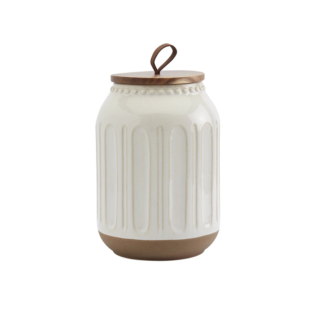 Tabletops Gallery 3 Piece White Stoneware Canister Set with Wood Lids M61983