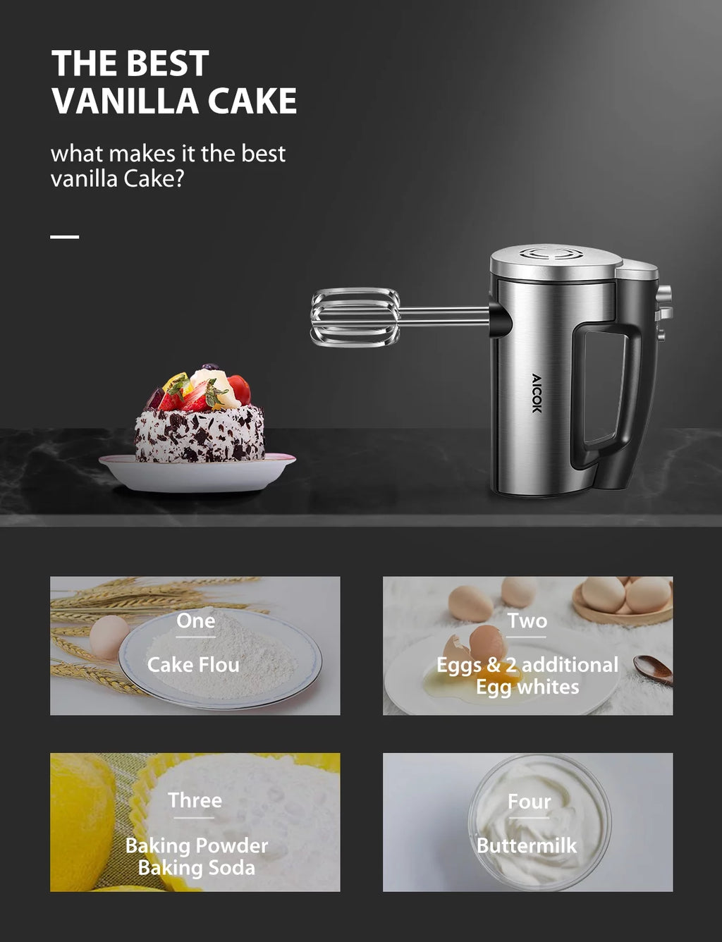 FOHERE 6 Speed Hand Mixer with Turbo Boost, Silver K903000