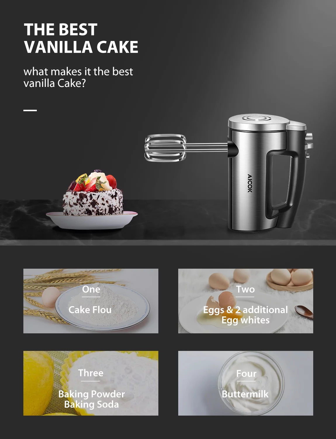 FOHERE 6 Speed Hand Mixer with Turbo Boost, Silver K903000
