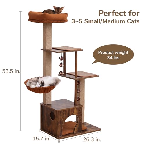 FUKUMARU Cat Tree, 4 in 1 Large Cat Tower with Scratching Post and Hammock F97368