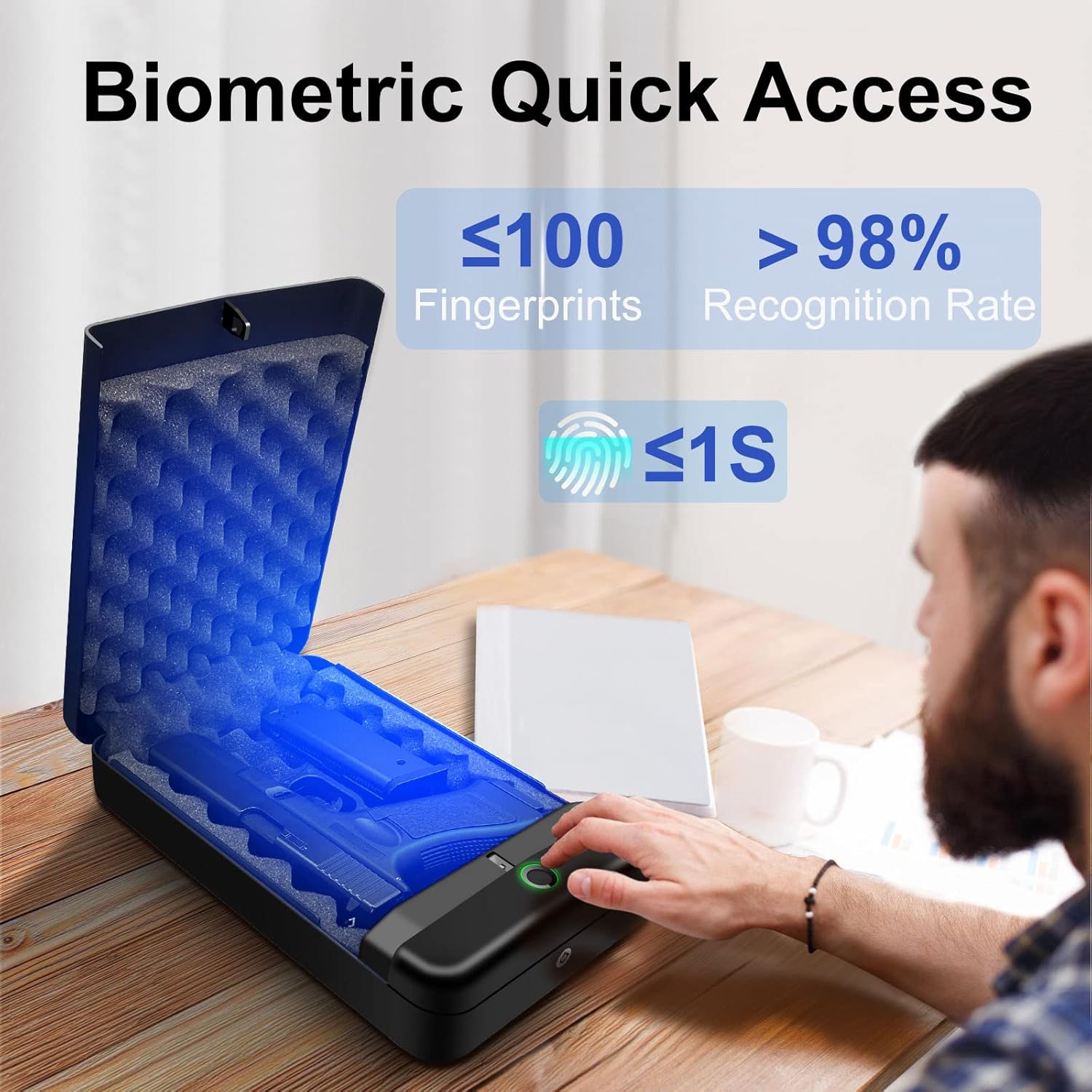 Biometric Fingerprint Gun Safe for Pistols, Portable Handgun Safe X574
