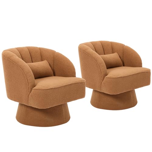 GarveeHome Modern Swivel Barrel Accent Chair, Teddy Fabric Upholstered Armchair, Black W334223