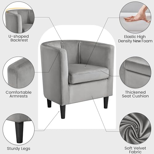 Yaheetech Velvet Accent Chair, Modern Upholstered Barrel Chair, Olive Green J55628