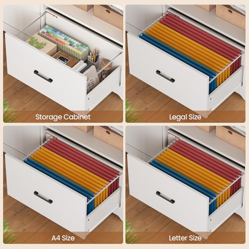 SEDETA L Shaped Standing Desk with Drawers & Hutch, White X476869