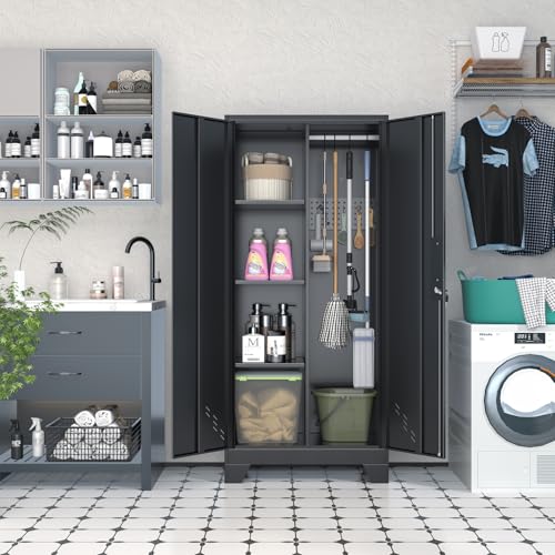 61" H Metal Storage Cabinet with Lockable Doors and Pegboard E405542