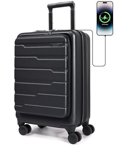 BAGSMART Expandable Carry On Luggage 22x14x9 Airline Approved, 20" Suitcases with Spinner Wheels,Charging Ports,TSA Lock, Hard Shell Front Opening Carry On Luggage for Men Women Travel Business,White