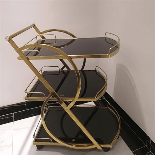 Gold Marble 3-Tier Rolling Bar Cart with Handle M86612