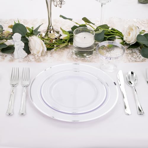 bUCLA 300PCS Gold Disposable Dinnerware Set - White and Gold Plastic Plates for Party S185