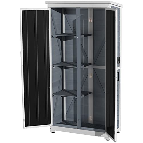 GDLF Outdoor Storage Cabinet Wood & Metal Garden Shed with Lockable Doors U91129