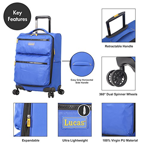Lucas Ultra Lightweight Carry On Expandable 20 Inch Luggage Suitcase Royal Blue L22442
