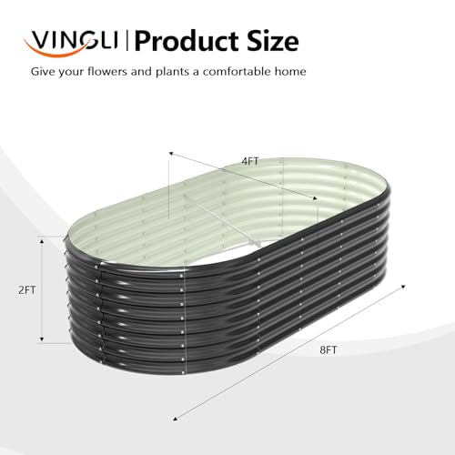 VINGLI 8x4x2ft Galvanized Raised Garden Bed, Oval Planter Box, Black M68155