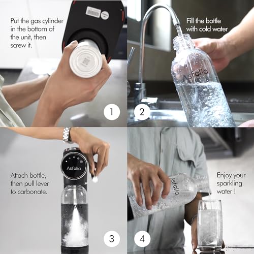 Sparkling Water Maker with LED Screen, Stainless Steel, 3 Bottles, Black P741