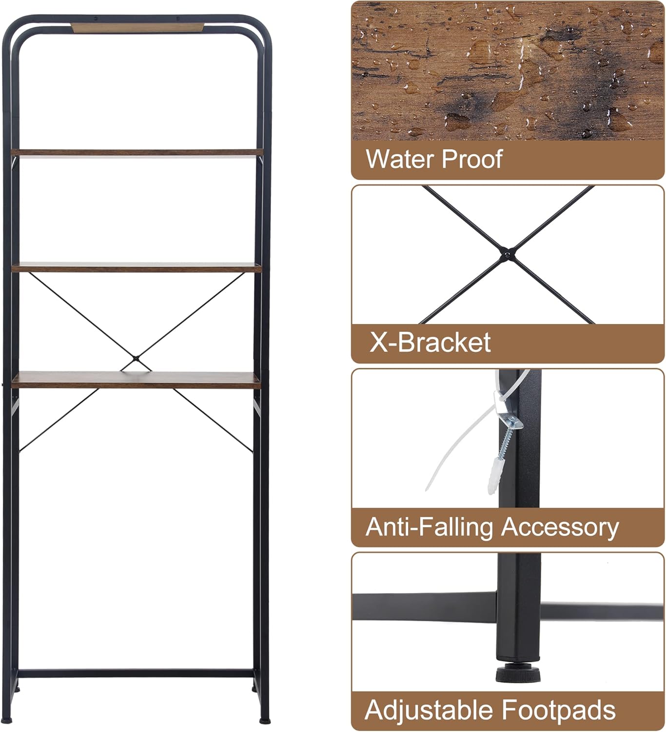 SogesPower 4-Tier Over The Toilet Storage Rack 68 inch Freestanding Bathroom Shelf, Brown I7615