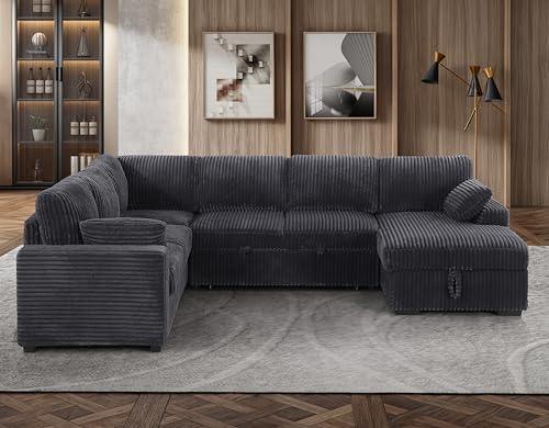 L-Shaped Pull Out Sleep Sofabed with Storage Chaise, Chenille Upholstered X30892