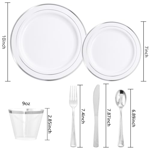 bUCLA 300PCS Gold Disposable Dinnerware Set - White and Gold Plastic Plates for Party S185