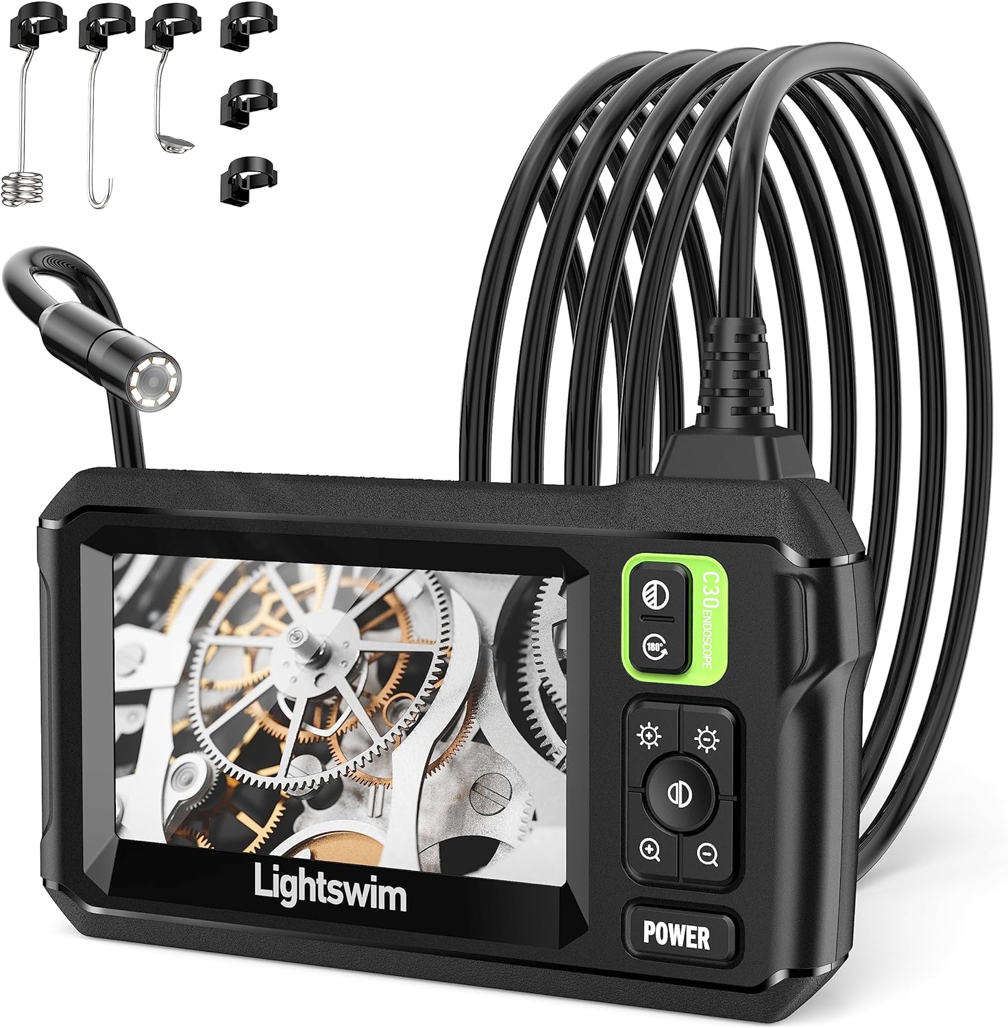 Industrial Endoscope Inspection Camera, 4.3" IPS Borescope Sewer Camera with Handheld IP67 Waterproof Snake Camera with 8 LED Lights 16.5FT Semi-Rigid Cable