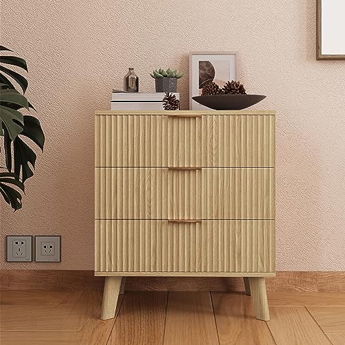 Fluted 5 Drawers Dresser for Bedroom, Wooden Tall Storage, Walnut L1075