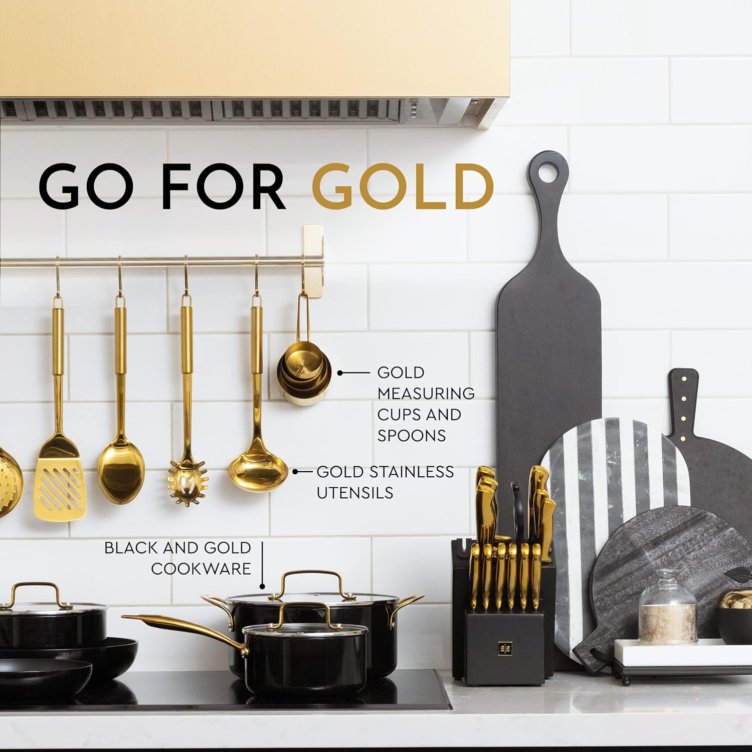 Black and Gold 19-Piece Knife and Cooking Utensil Set with Self Sharpening Block S922