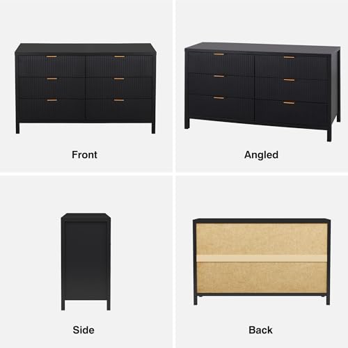Fluted 5 Drawers Dresser for Bedroom, Wooden Tall Storage, Walnut L1075